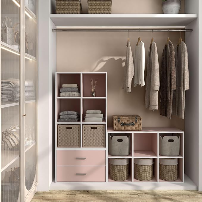 Homes: Inside + Out Apexa 6-Cube Storage Organizer Shelves, Stackable Wood Bookcase Fits Cubby Bins for Organization, Dorm Te