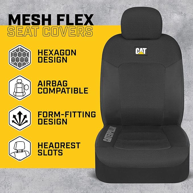 Cat® MeshFlex Automotive Seat Covers for Cars Trucks and SUVs (Set of 2) – Black Car Seat Covers for Front Seats, Truck Seat 