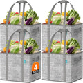 Fab totes Reusable Grocery Bags, Large Foldable Shopping Tote Bags with Reinforced Handles & Hard Bottom,4 Pack, Grey