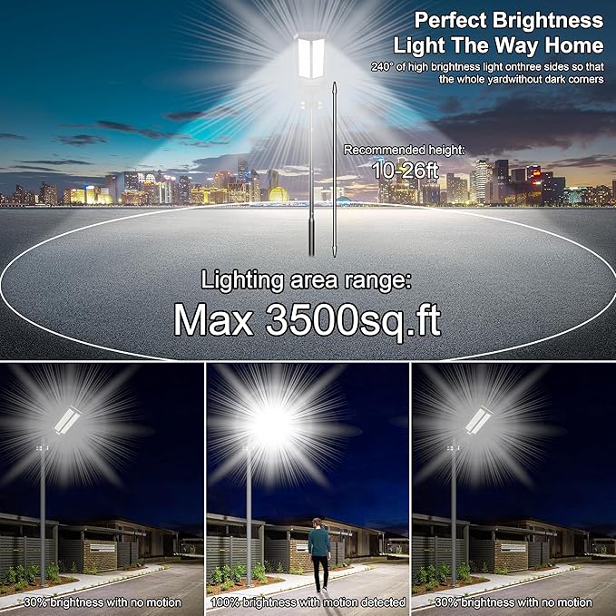 loyoele Ultra-Bright Solar Street Light with Motion Sensor,12000W Commercial Outdoor Solar Security Light, IP67 Waterproof, Dusk-to-Dawn LED Flood Light for Yard, Parking Lot, Driveway, Barn, Garden