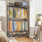 Raybee 80.32" H Clothes Rack,Rolling Clothing Racks for Hanging Clothes Heavy Duty Portable Garment Rack with Wheels 35.4" Wx