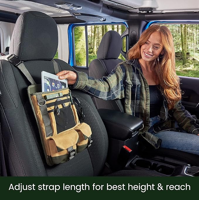 High Road Cotton Canvas Front Seat Organizer with Tablet and File Compartments, 9-pocket Car Office Passenger Seat Organizer