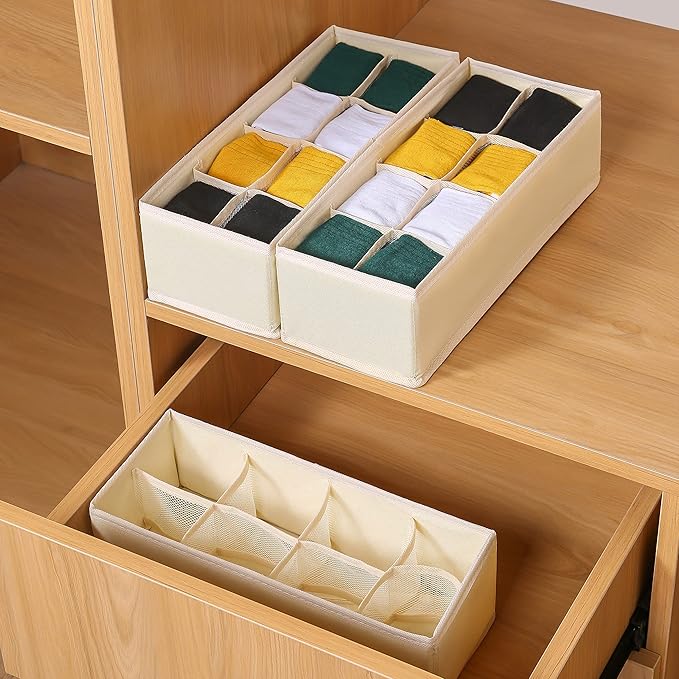 Qozary 3 Pack Sock Underwear Drawer Organizer Dividers, Collapsible Cabinet Closet Storage Boxes for Clothes, Socks, Lingerie