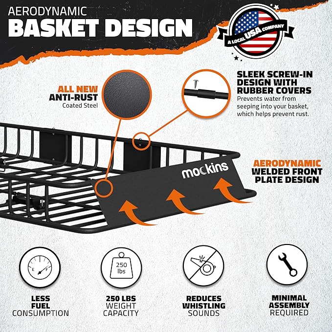 Mockins 64"x39"x6" Extendable Heavy Duty Roof Rack Basket w/ 16 CuFt Waterproof Cargo Bag for Top of Car | 250Lbs Cap All Weather Rooftop Cargo Carrier for Top of Vehicle & Car Top Carrier Accessories