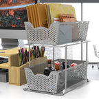 Simple Houseware Cabinet 2 Tier Perforated Basket Drawer, Silver - 2 Pack