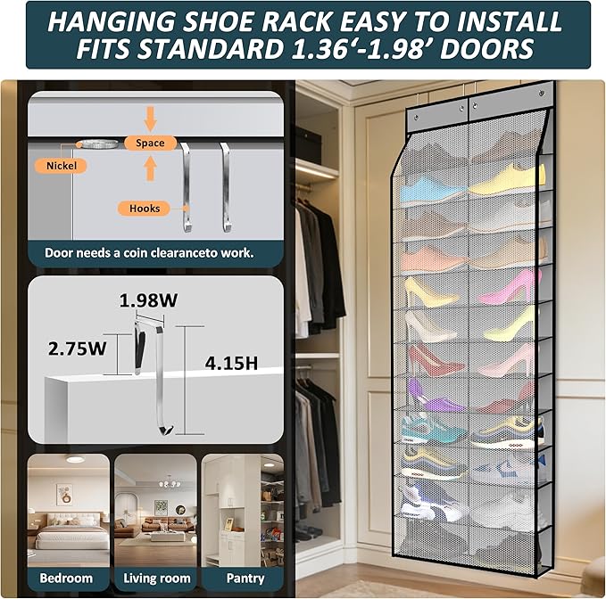 Kotkn 24-Pair Over Door Shoe Organizer for Family & Kids, Double Sided | Hanging Storage for Sneakers, Boots, Toys & Room Org