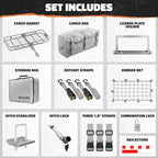 Mockins 60"x20"x6" Gray Heavy Duty Trailer Hitch Cargo Carrier & 16 CuFt Waterproof Cargo Bag for Hitch Carrier | 500 Lbs. Capacity Folding Luggage Rack for SUV Car Truck Van & RV w/Cargo Accessories