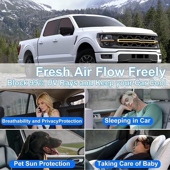 Front Side Half Window Shade Foldable Custom Fit for Fo-rd F150 2021-2025 Car Window Shades for Side Window Sun Shade UV Protection Heat Insulation for Camping Sleeping 4PCS