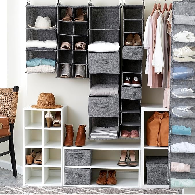 Household Essentials 6 Shelf Hanging Closet Organizer, Hanging Closet Shelf, Fabric Poly Linen and PEVA Shelving