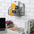 MyGift Metal Wire Basket Desk Organizer, 2 Compartment Inbox/Outbox Black Entryway Wall Mail Sorter, Office Desktop Stationer