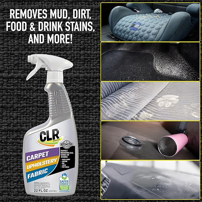CLR Brands Automotive Carpet, Upholstery & Fabric Cleaner, 22 oz. Spray Bottle, Fast-Acting Stain Remover, Cleans Mud, Coffee