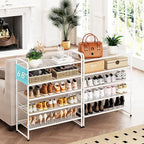 SUFAUY 33" Wide Shoe Rack, 5 Tier Shoe Organizer Mesh Free Standing Shoe Storage Shelf for Closet, White