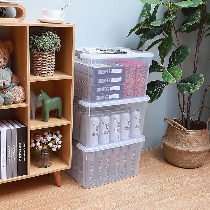 Citylife 32 QT Plastic Storage Bins with Latching Lids Stackable Storage Containers for Organizing Large Clear Storage Box fo
