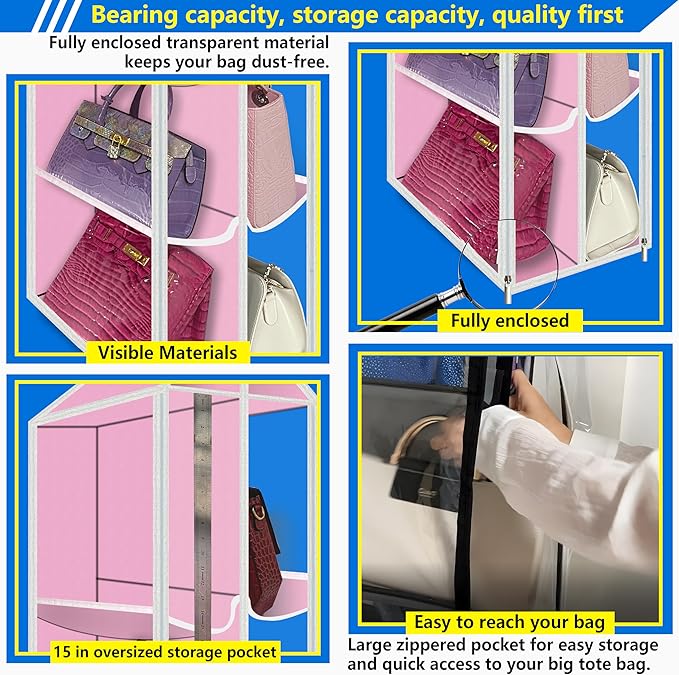 Purse Organizer for Closet, with Zippered-Dustproof, Purse Organizer, Designed for Oversized Wallets & Holds 8-16 Purses, Han
