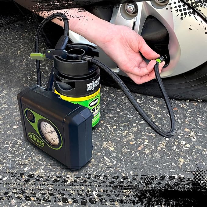 Slime 50138 Flat Tire Puncture Repair, Smart Spair Plus, Emergency Kit for Car Tires, Includes Sealant and Tire Inflator Pump