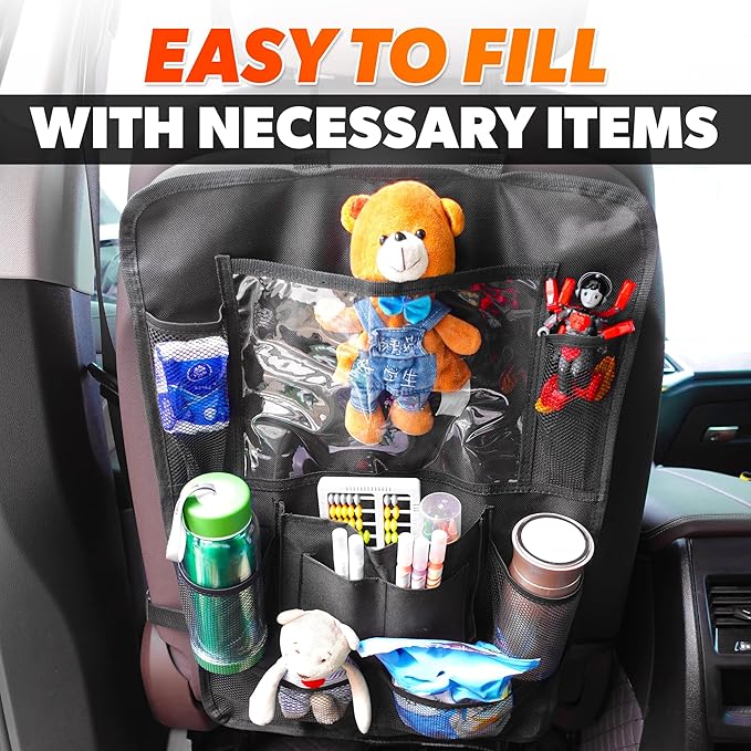 2 Pcs Backseat Car Organizer - Universal 23.4x16" Back Seat Car Organizer with 9 Large Pockets & Clear Tablet Holder, Made of Reliable Polyester with Long and Strong Straps - Easy to Attach & Clean