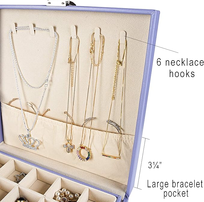 Frebeauty Earring Organizer Classic Jewelry Box 50 Slots Double Layer Jewelry Storage Case with 6 Necklace Hook and Bracelet 