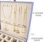 Frebeauty Earring Organizer Classic Jewelry Box 50 Slots Double Layer Jewelry Storage Case with 6 Necklace Hook and Bracelet 