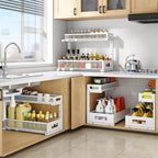 1 Pack 19IN Depth Under Sink Storage Organizer, Large 2-Tier Elegant Mesh Pull Out Shelf for Kitchen and Bathroom Cabinet Org