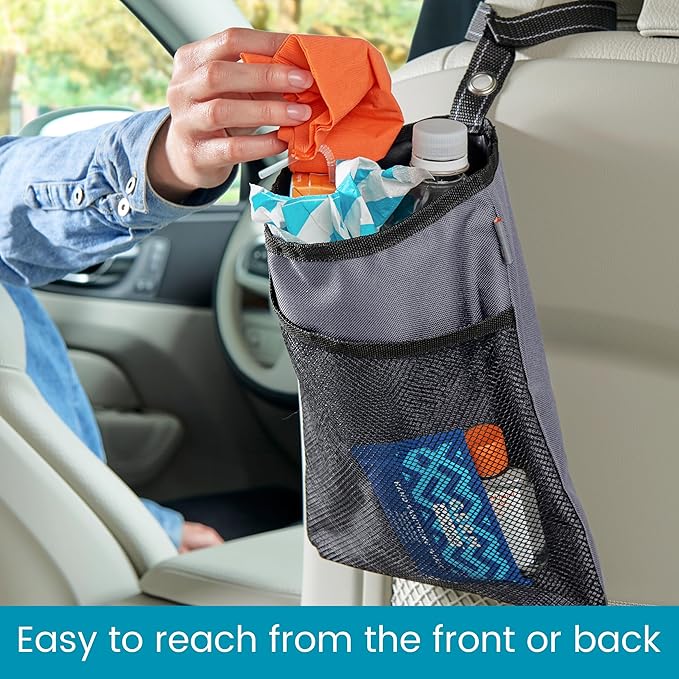 High Road TrimTrash Hanging Car Garbage Bag - Slim and Leakproof Car Trash Bag with Magnetic Closure and Storage Pocket - Attaches to Seat, Glovebox or Console