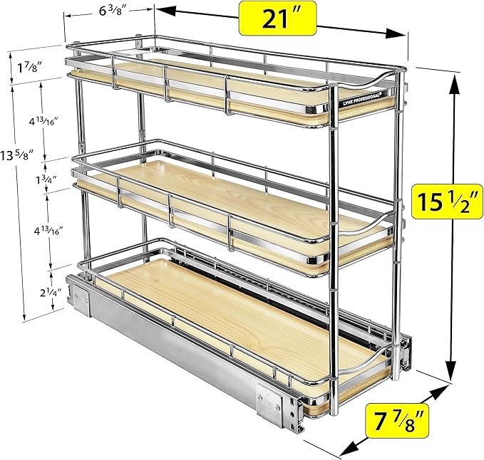 LYNK PROFESSIONAL® Élite™ Pull Out Spice Rack Organizer for Inside Kitchen Cabinets - 6" x 21" - Slide Out Drawer – Wood/Chro