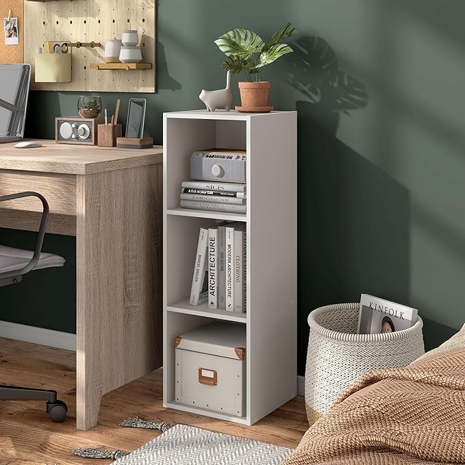 Homes: Inside + Out Apexa 3-Cube Storage Organizer Shelves, Stackable Wood Bookcase Fits Cubby Bins for Organization, Dorm Te