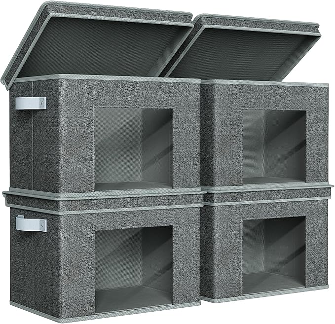 Univivi Foldable Fabric Storage Boxes Large Storage Bins with Lids [4-Pack] Collapsible Storage Cubes Organizer Containers Or