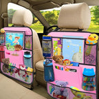 Car Backseat Organizer with 11" Table Holder, 10 Storage Pockets Seat Back Protectors Kick Mats for Kids Toddlers, Travel Accessories, 2 Pack, Pink