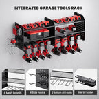 TRZZ 2-in-1 Power Tool Organizer Wall Mount, 3-Layer Drill Holder with 2 Side Pegboards, 8 Drill Holders, 4 Hooks, and 1 Dril