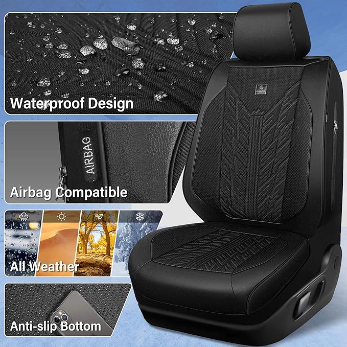 CAR PASS Leather Oxford Large Seat Covers For Truck F150 Ram Silverado Sierra 1500 Seat Covers, Scratch-resistant Water-proof