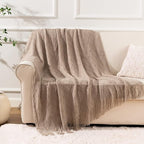 BATTILO HOME Khaki Throw Blanket, Beige Throw Blanket for Couch, End of Bed Throws Spring Decorative Large Throw Tan (Beige, 