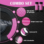 CAR PASS Rainbow Cool Universal Fit Two Front 3D Air Mesh Car Seat Cover with Steering Wheel & Blet Cover-Airbag Compatible (Front Seats only, Black- Pink)