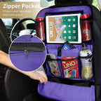 LUCMO Car Backseat Organizer with Touch Screen Tablet Holder-2 Pcs,9 Storage Pockets Car Storage Organizer Protectors Kick Mats Travel Accessories for Kids-Purple