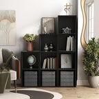 Homes: Inside + Out Apexa 3-Cube Storage Organizer Shelves, Stackable Wood Bookcase Fits Cubby Bins for Organization, Dorm Te