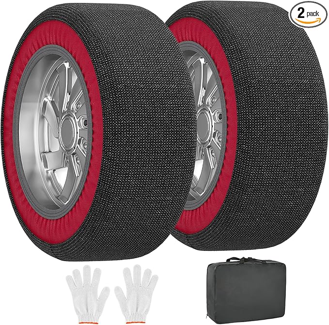 Automotive Snow Socks - Great Alternative to Tire Chains, Thickened Polyester Fiber for Maximum Traction & Grip, Fits Car, SU