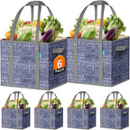 Fab totes Reusable Grocery Bags, Large Foldable Shopping Tote Bags with Reinforced Handles & Hard Bottom,6 Pack,Blue