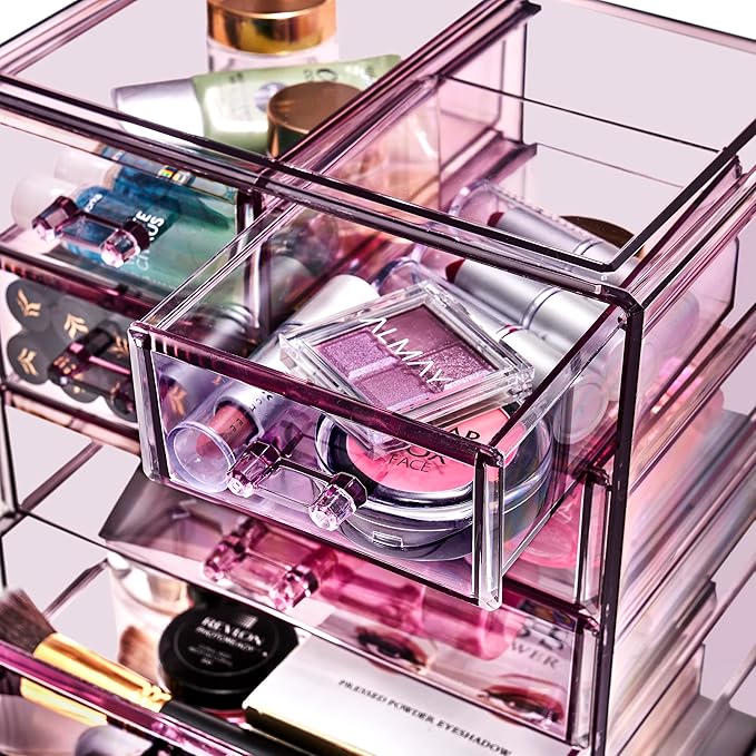 Sorbus Acrylic Makeup Organizer Set, 7-Drawer Vanity & Countertop Cosmetic Storage with Small & Wide Drawers, Purple Makeup S