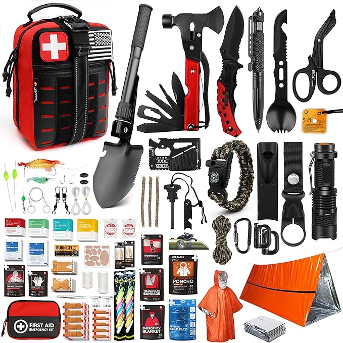 Survival First Aid Kit, 190 Pcs Survival Gear and Medical Supplies, Military IFAK EMT Molle Tactical Pouch for Outdoor, Campi