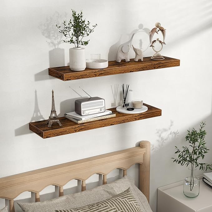 Fun Memories Floating Shelves for Wall, Rustic Wood Wall Mounted Shelves for Bathroom, Bedroom, Living Room and Kitchen, Stor