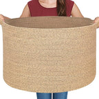 MEGASKET Large Wicker Storage Basket, 22” X 22” X 14” Woven Cotton Rope Basket, Kids Dog Toy Bin Organizer, Blanket Pillow Ho