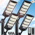 4 Pack Solar Street Lights Outdoor Waterproof, 6500K LED Motion Sensor Lights, Dusk to Dawn Solar Flood Lights with Remote,Parking Lot Light,Commercial Area Lighting for Outside
