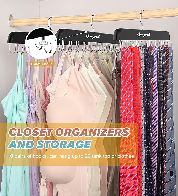 Gomyrod Bra Hanger for Closet, 2 Pack Tank Top Hangers w/20 Hooks Holds 40 Bras, Capacity Foldable Wood Space Saving Hanger, 