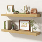 32 Inch Floating Shelves | 6.5 Inch Deep Oak Floating Shelves Set of 2 | 32" W x 6.5" D Rustic Oak Shelves with Invisible Bra