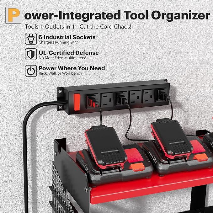 Spampur Power Tool Organizer Wall Mount with Charging Station, 15 Min Assembly & Maximum 420lbs Load by Heavy Duty Metal, 8 S