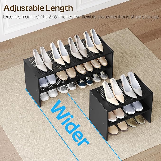 YATINEY Expandable Shoe Rack, 2-Tier Adjustable Entryway Shoe Organizer, Stackable Closet Shoe Rack for Small Space, Compact 