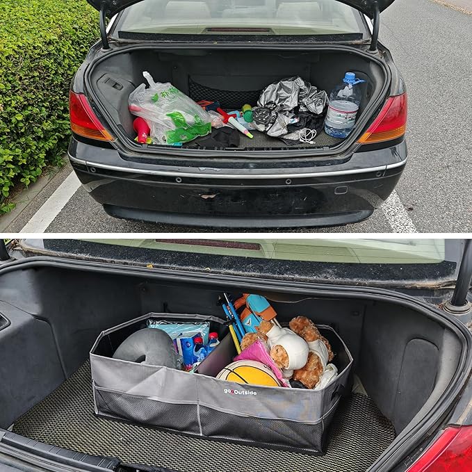 Collapsible Waterproof Car Trunk Organizer, Soft PVC Storage Bin with Rugged PVC-Coated Fabric for SUV & Truck (Stone Gray, PLU
