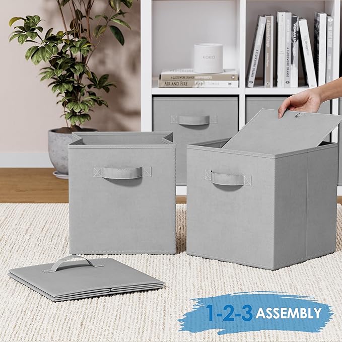 Storage Cubes Pack Of 8 - Standard Size Cube Storage Bin 10.5x10.5x11 With Dual Handles For Easy Carrying- Fabric Storage Bin