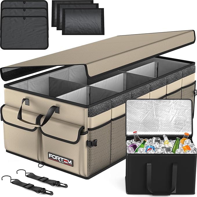 FORTEM Trunk Organizer with Cooler For SUV Car Trunk, Foldable Storage, Car Accessories for Women Men, Collapsible Bag, Perfect
