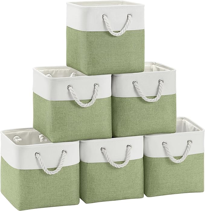 FinishingBo Fabric Cubes Storage Basket, 6 Pack 11x11 in with Handles Cube Storage Bins, for Shelves, Home, Office Organizers