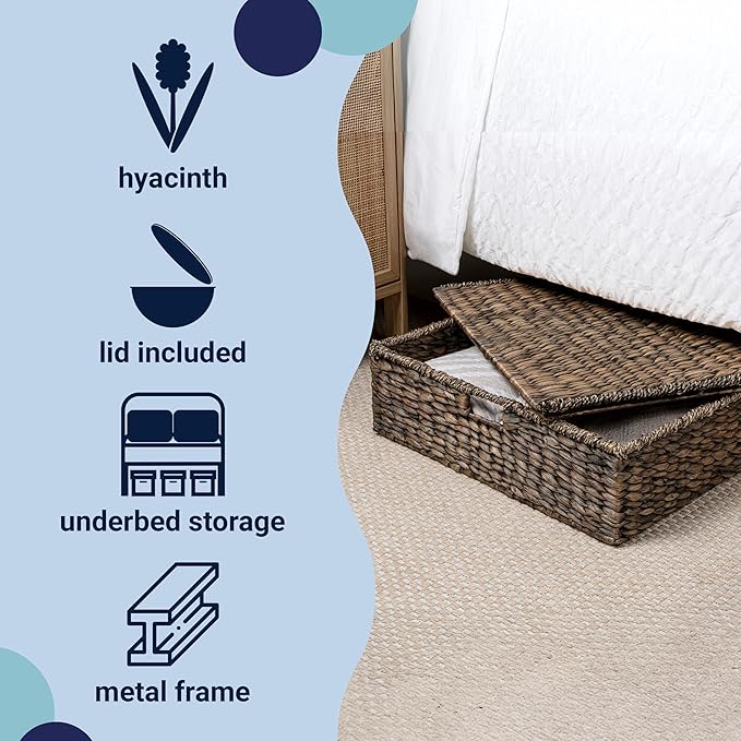 happimess BSK2015B Holden 30" Classic Costal Hand-Woven Hyacinth Wicker Under Bed Storage Basket with for Storage and Decorat